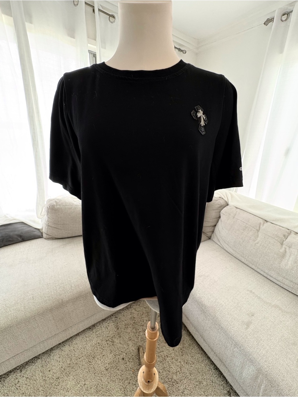 Genuinely Chrome Hearts Black Short-Sleeve Crewneck Tee with Cross Accent
